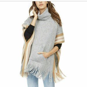 Steve Madden Fuzzy Striped Poncho With Pocket New